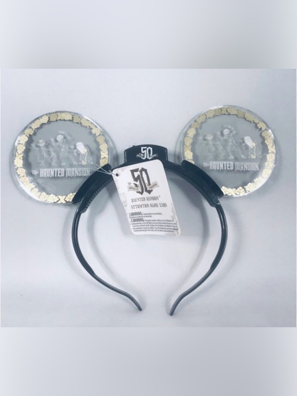 Vtg New Walt Disney 50th Haunted Mansion Anniversary Black Light Up Glow Ears